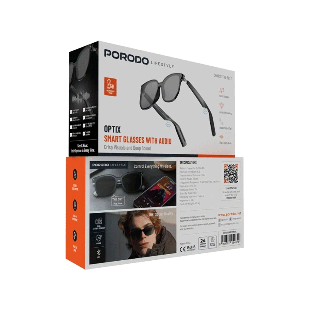 عینک دودی هوشمند PORODO BT SMART GLASS OPTIX — تصویر ۲