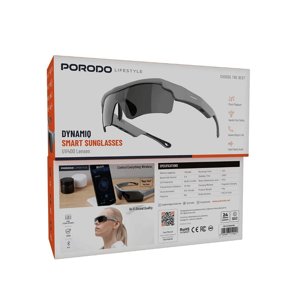 عینک دودی هوشمند PORODO BT SMART GLASS DYNAMIQ — تصویر ۲