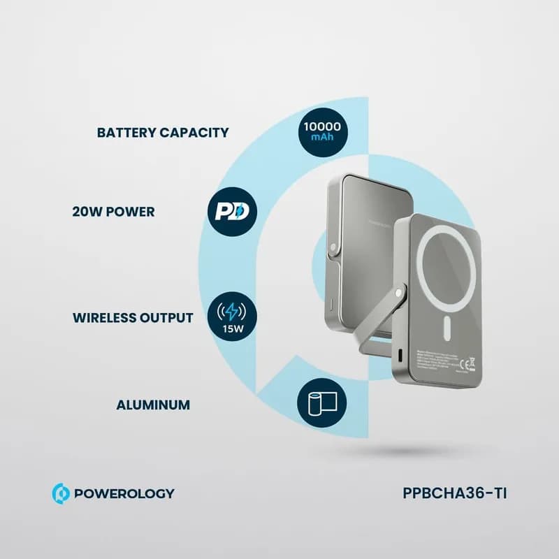پاوربانک 10000 میلی آمپر مگ سیف پاورولوژی Powerology 10000mAh MagSafe Power Bank PPBCHA36 — تصویر ۹
