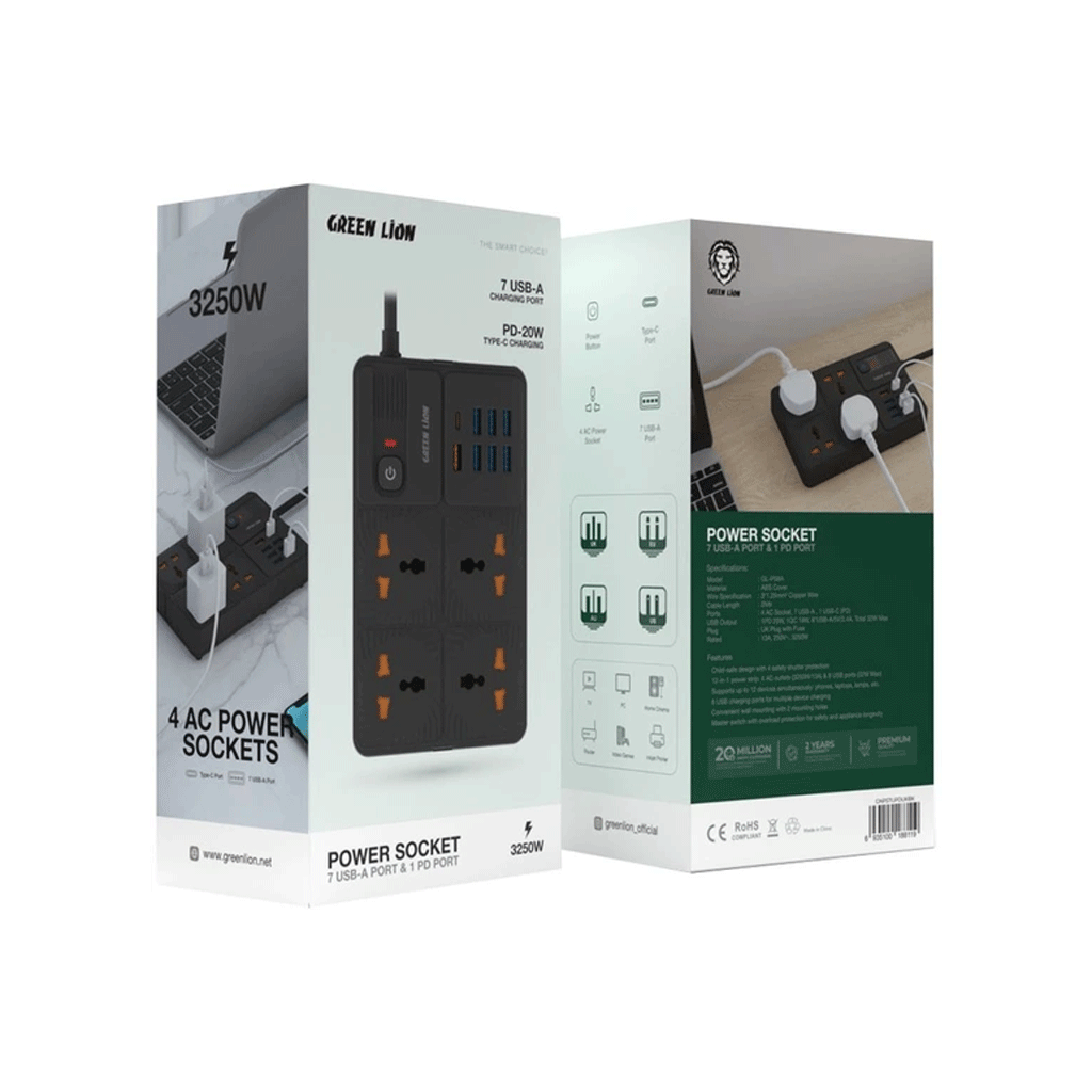 هاب هوشمند و شارژر گرین لاین Green Lion Power Socket 7 USB-A Port & 1 PD Port 3250W — تصویر ۲