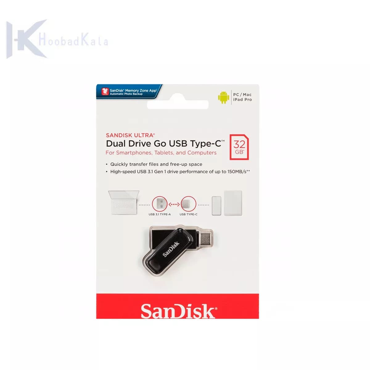فلش مموری 32 گیگابایت سندیسک مدل Ultra Dual Drive Go — تصویر ۶