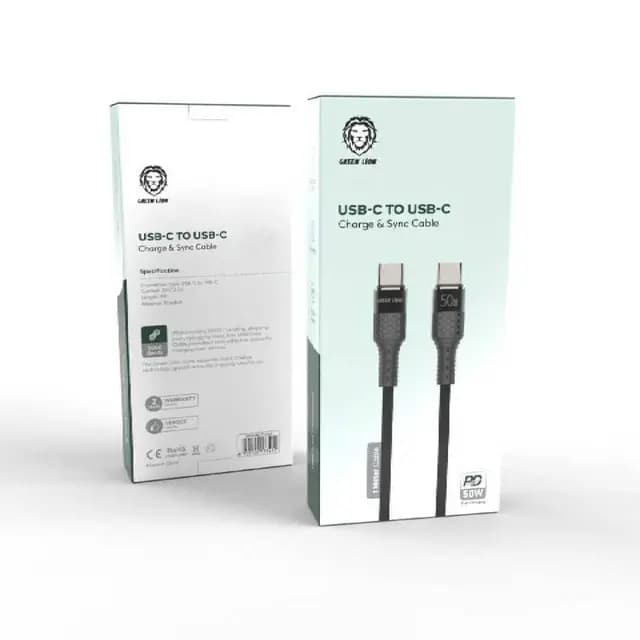 کابل شارژ و همگامسازی USB-C به USB-C گرین لاین 50w یک متری