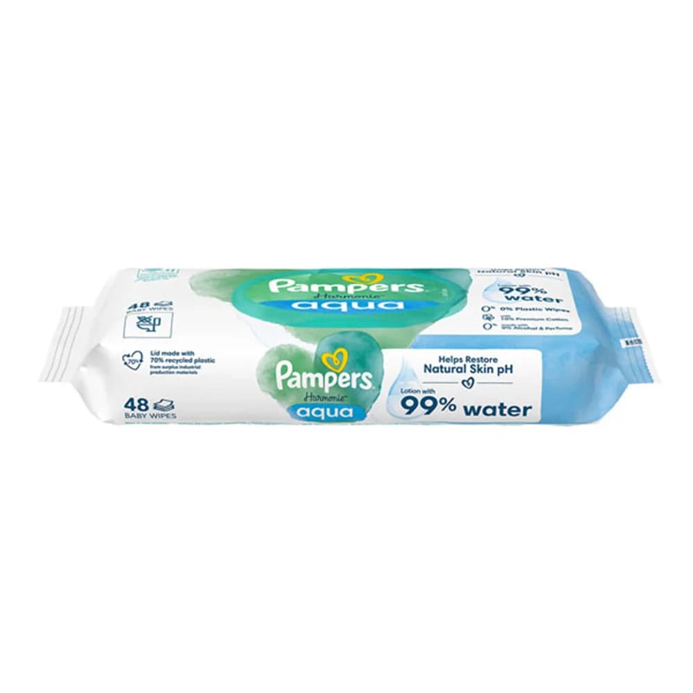 دستمال مرطوب 99 درصد آب پمپرز Pampers بسته 48 عددی — تصویر ۲