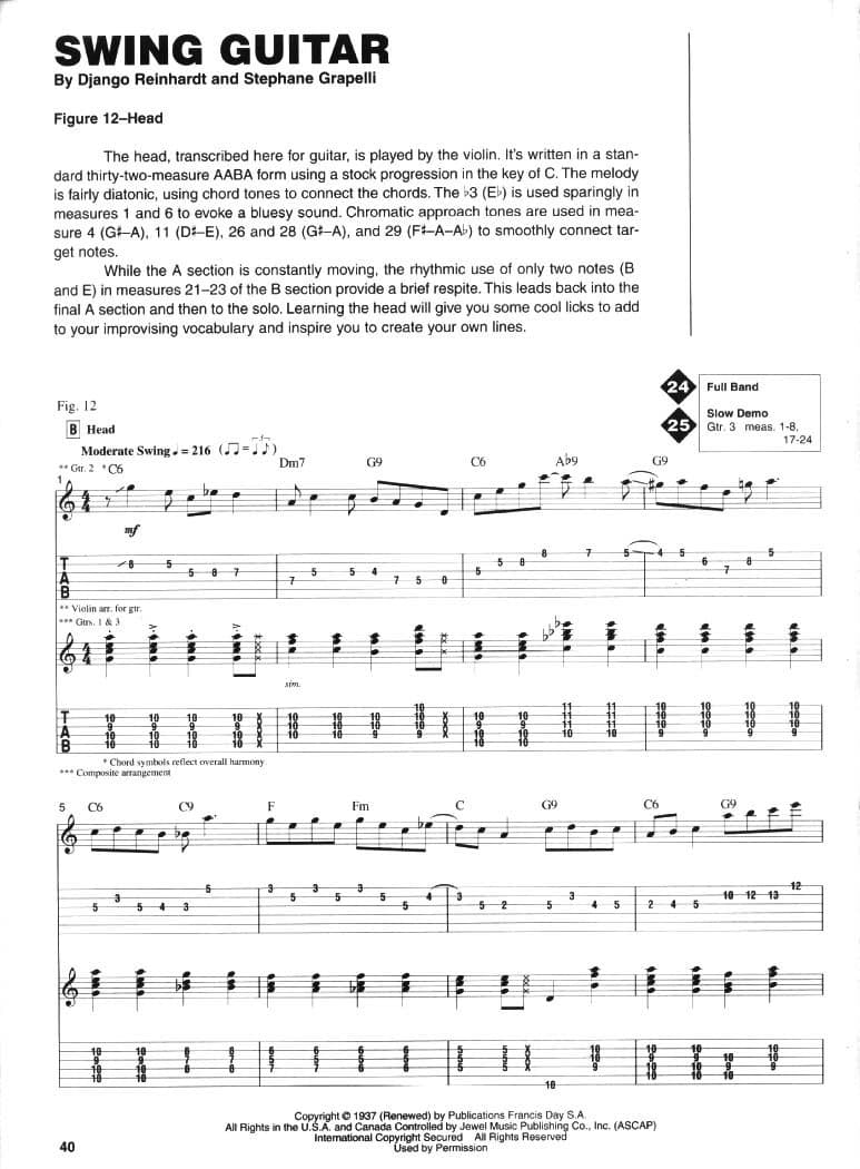 دانلود کتاب قطعات جَنگو راینهارت برای گیتار جَز CD + PDF | The Best Of Django Reinhardt – Guitar Signature licks — تصویر ۳