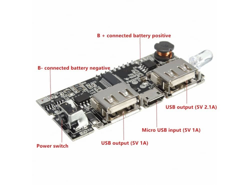 ماژول ساخت پاوربانک دارای نمایشگر و دو خروجی 5V 1A , 2.1A USB — تصویر ۴