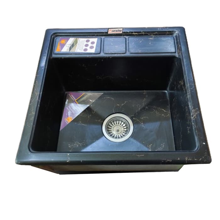 سینک ظرفشویی گرانیت توکار یک لگنه پارادایز مدل ITALY-451-BG مشکی با رگه طلایی
