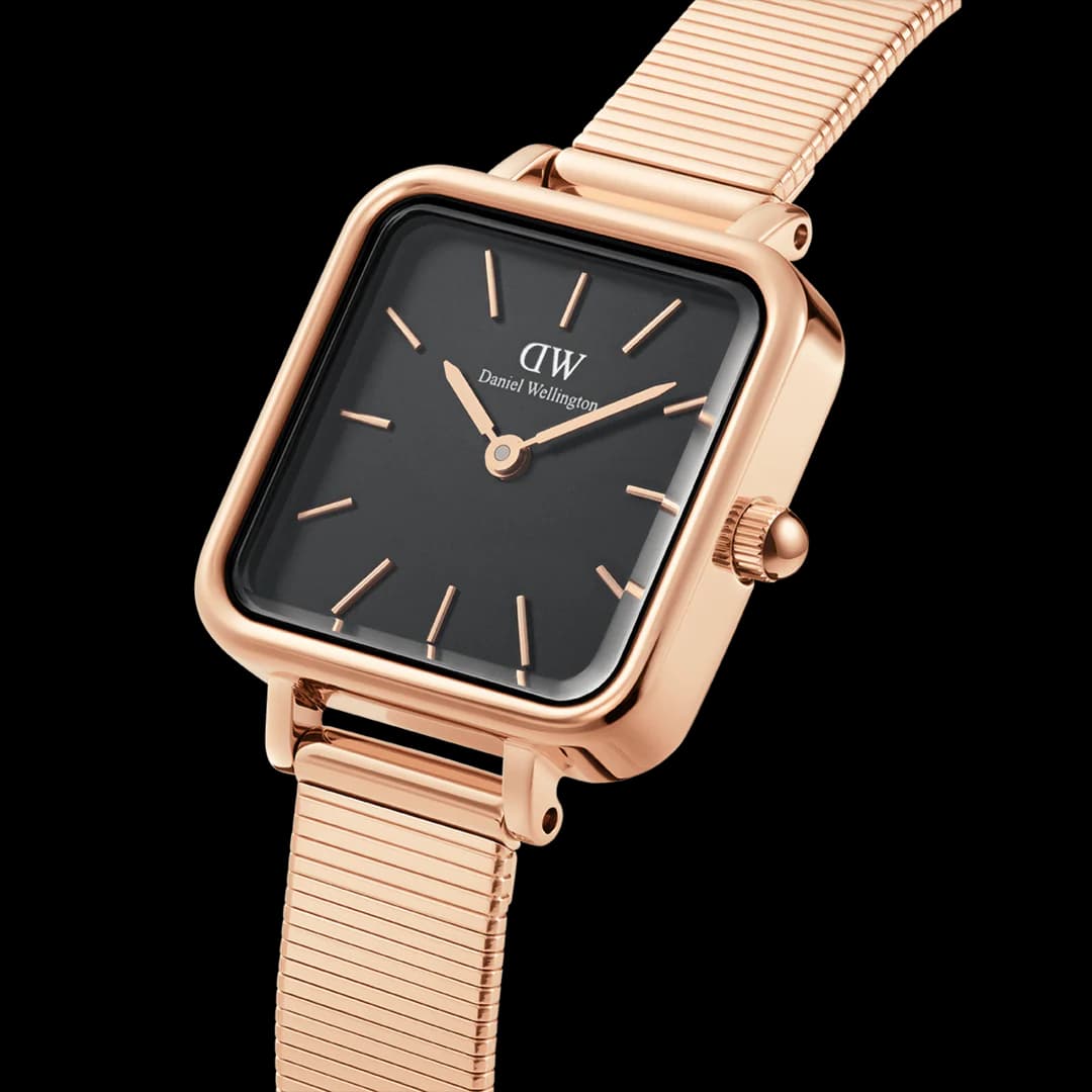 ساعت مچی دنیل ولینگتون کوادرو استودیو | Daniel Wellington Quadro Studio | رزگلد صفحه مشکی