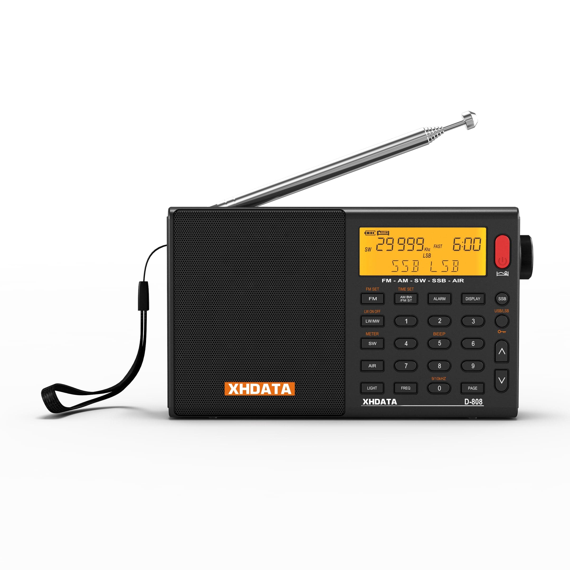 رادیو دیجیتال قابل حمل XHDATA D-808 FM Stereo/SW/MW/LW SSB RDS باند هوا بلندگوی چند بانده رادیویی با ATS، نمایشگر LCD، تایمر خواب، ساعت زنگ دار، آنتن خارجی مشکی مشکی