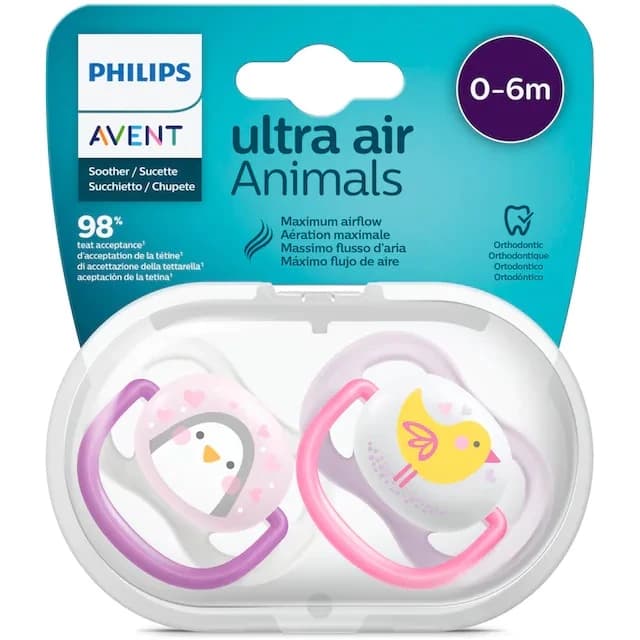 پستانک اونت اولترا ایر 2عددی 0 تا 6 ماه avent ultra air طرح جوجه و پنگوین SCF080/06 — تصویر ۹