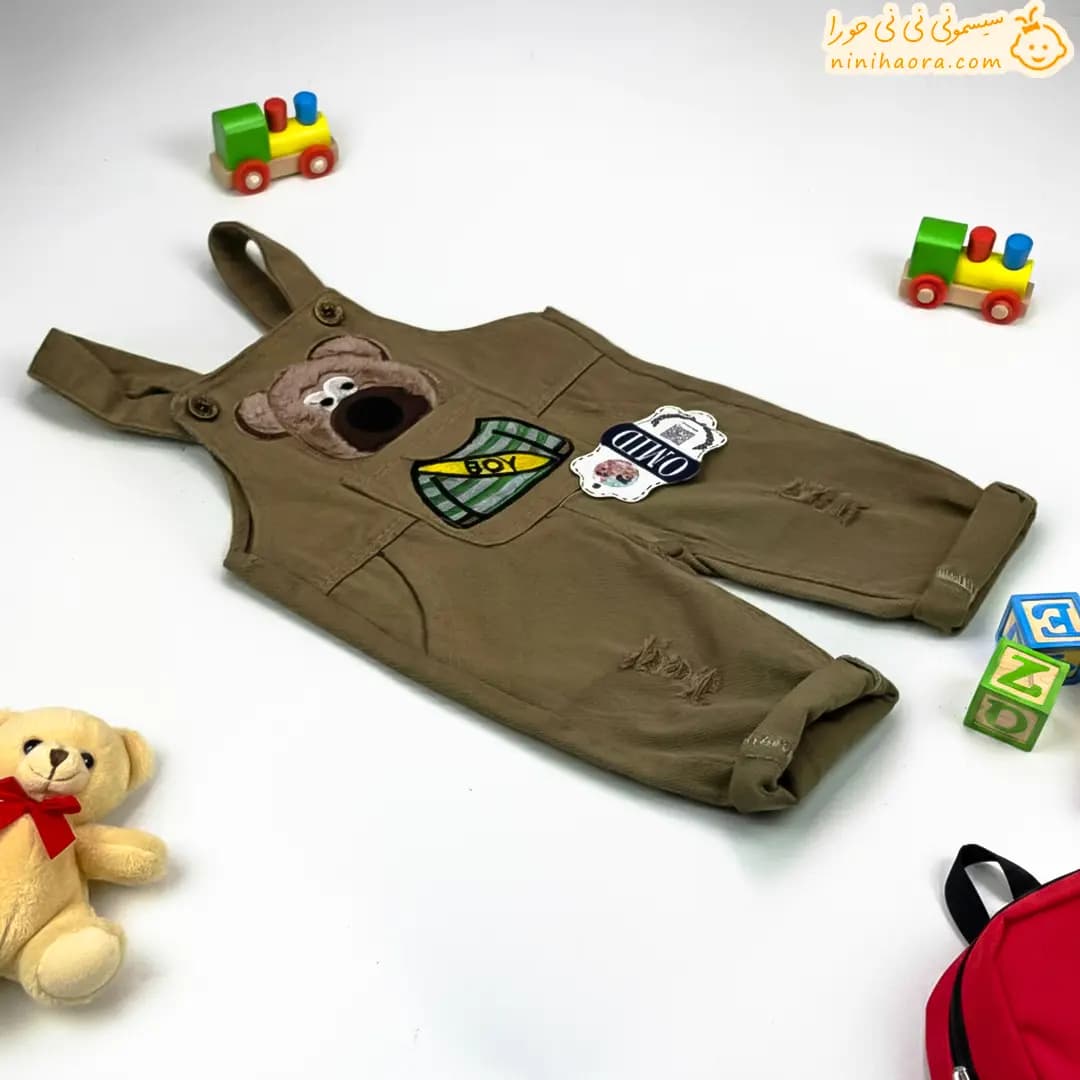 شلوار پیش بندی کتان طرح خرس BOY امید — تصویر ۷