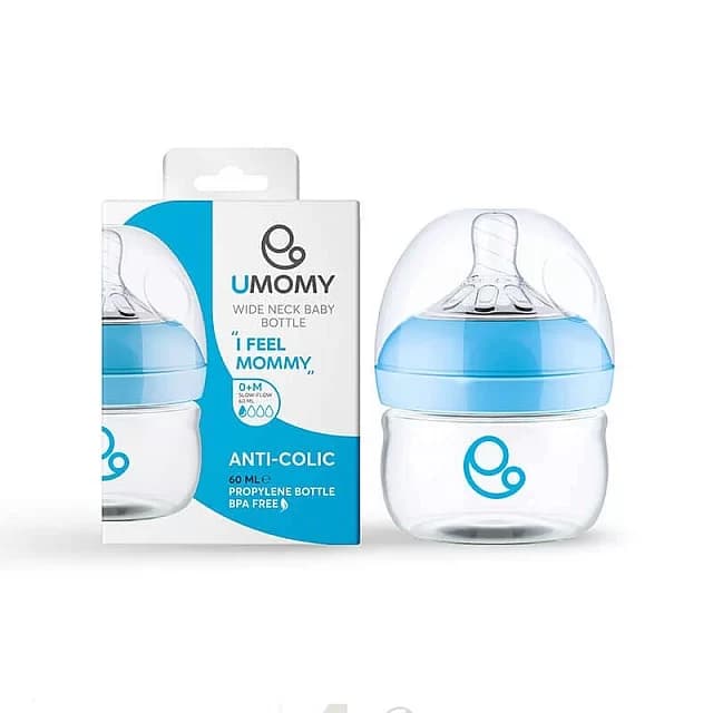 شیشه شیر یومامی 60 میلی‌لیتر دهانه عریض آنتی کولیک مدل Umomy Wide Neck با طراحی شبیه Avent Natural — تصویر ۸