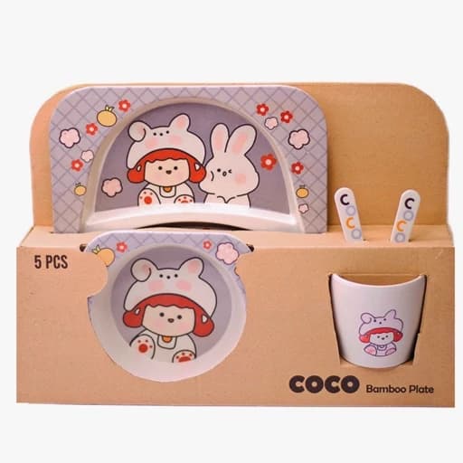ست ظرف غذای بامبو کودک ۵تیکه کوکو coco bamboo طرح خرگوش — تصویر ۲
