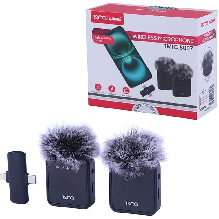 میکروفون یقه‌ای بی‌سیم تسکو مدل TMIC 5007 با اتصال Type-C و Lightning — تصویر ۷