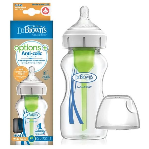 شیشه شیر عریض پیرکس دکتر براونز 270 میلی لیتر | Dr. Brown’s Glass Wide-Neck Baby Bottle 9oz Anti-Colic — تصویر ۹