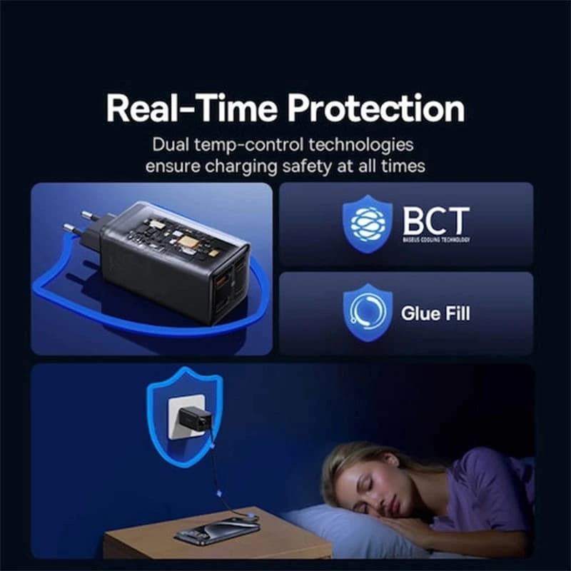 شارژر دیواری 100 وات 4 پورت بیسوس مدل GaN6 Pro به همراه کابل USB-C به USB-C — تصویر ۵