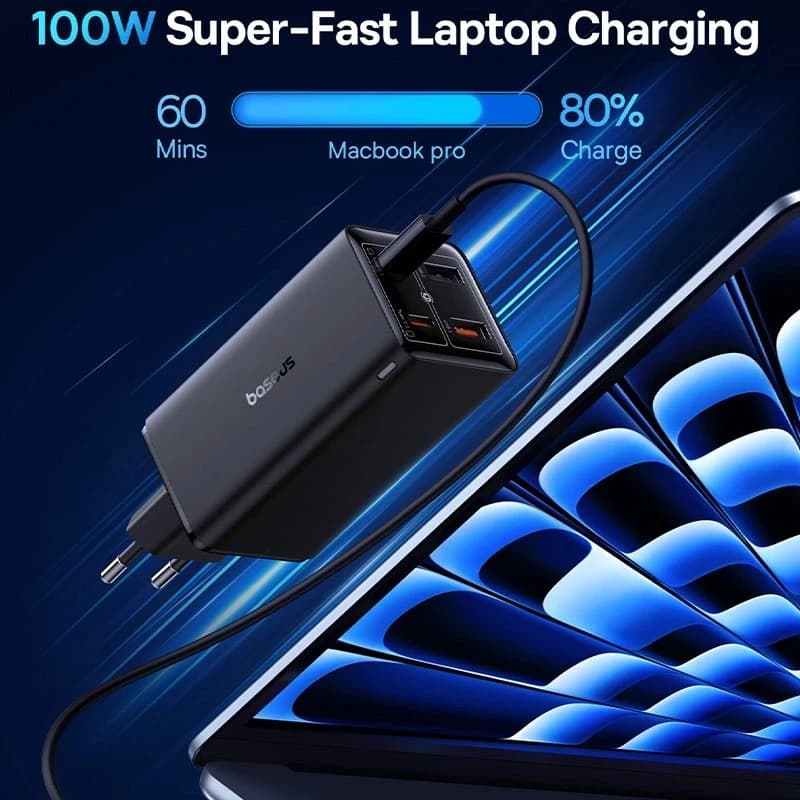 شارژر دیواری 100 وات 4 پورت بیسوس مدل GaN6 Pro به همراه کابل USB-C به USB-C — تصویر ۲
