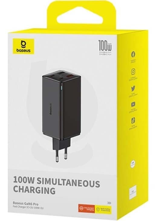 شارژر دیواری 100 وات 4 پورت بیسوس مدل GaN6 Pro به همراه کابل USB-C به USB-C — تصویر ۸