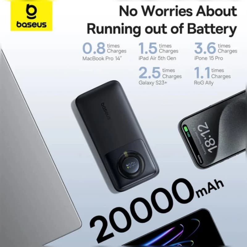 پاوربانک بیسوس مدل Free2Pull 65W ظرفیت 20000 میلی آمپر ساعت به همراه کابل USB-C — تصویر ۸