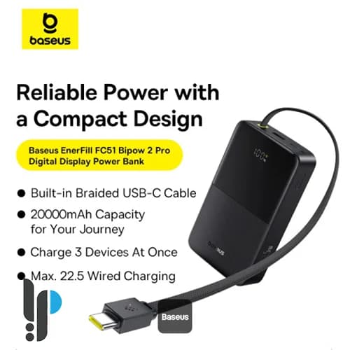 پاوربانک بی‌سیم 22.5 وات بیسوس مدل EnerFill FC51 Bipow2 Pro E0027700 ظرفیت 20000 میلی‌آمپرساعت — تصویر ۱۱