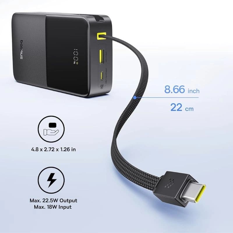 پاوربانک بی‌سیم 22.5 وات بیسوس مدل EnerFill FC51 Bipow2 Pro E0027700 ظرفیت 20000 میلی‌آمپرساعت — تصویر ۴