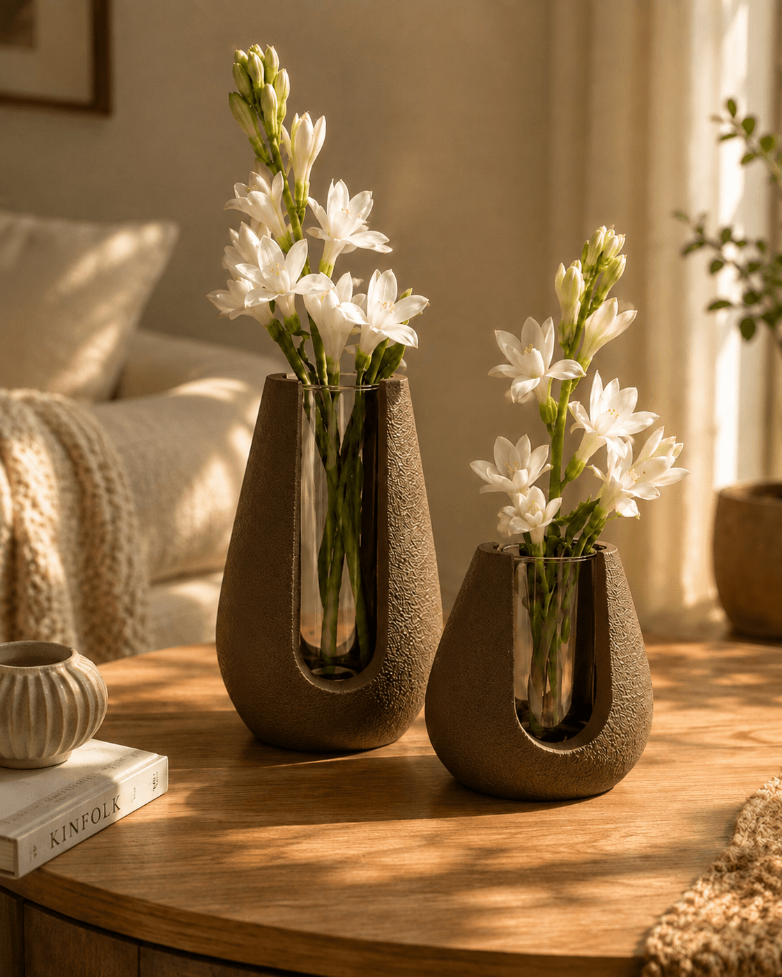 گلدون دکوراتیو سنگ مصنوعی با حباب شیشه ای — تصویر ۳