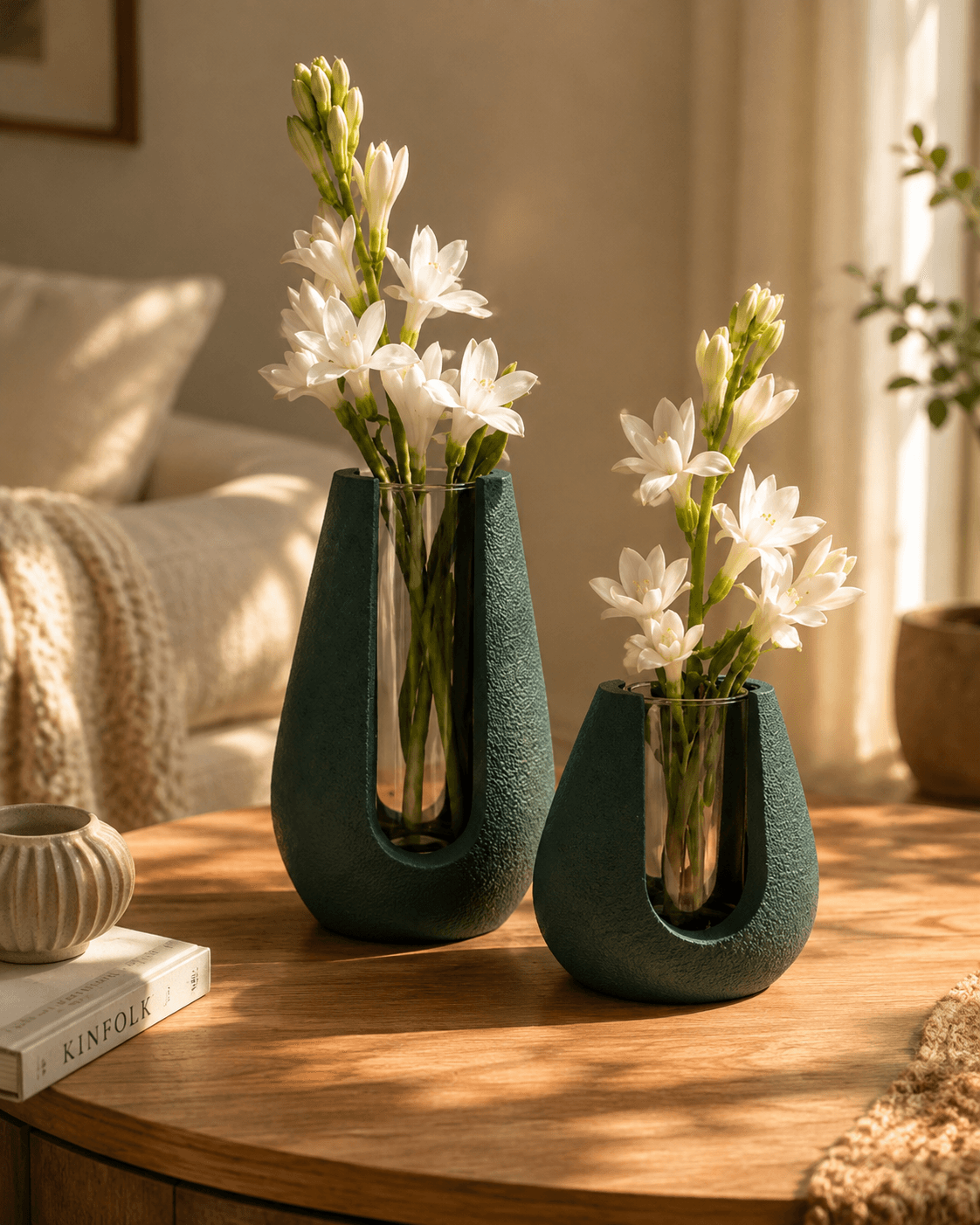 گلدون دکوراتیو سنگ مصنوعی با حباب شیشه ای