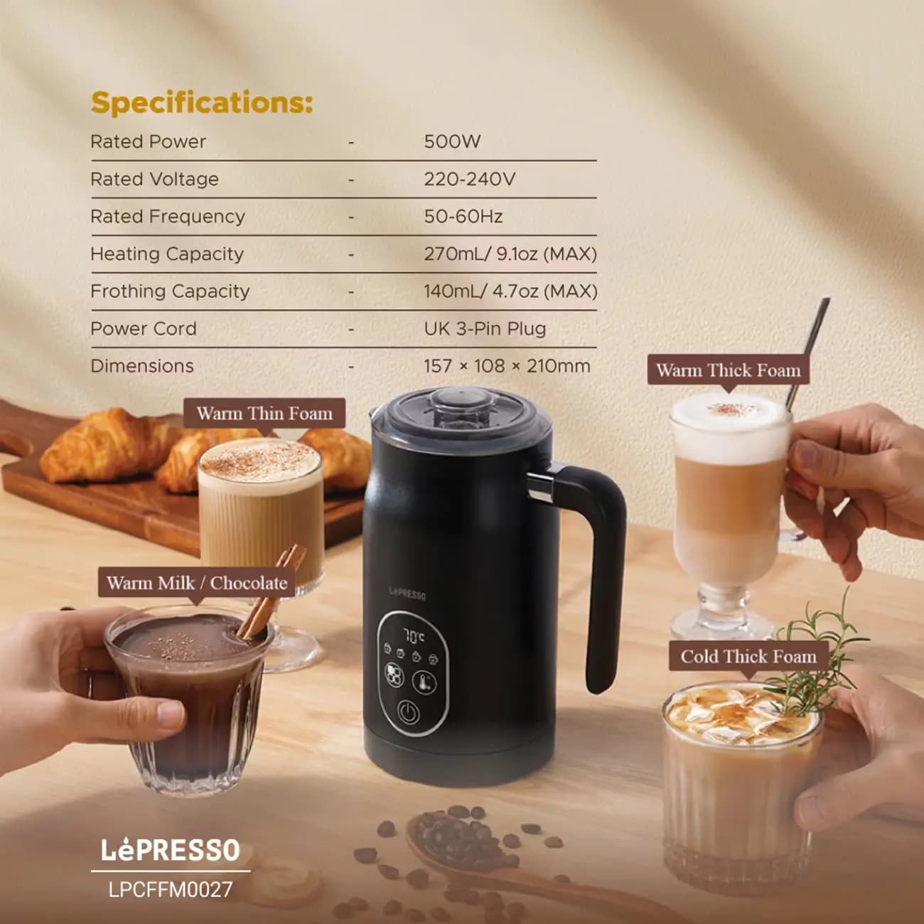 فوم ساز شیر _ Milk Frother 500W 140mL — تصویر ۳