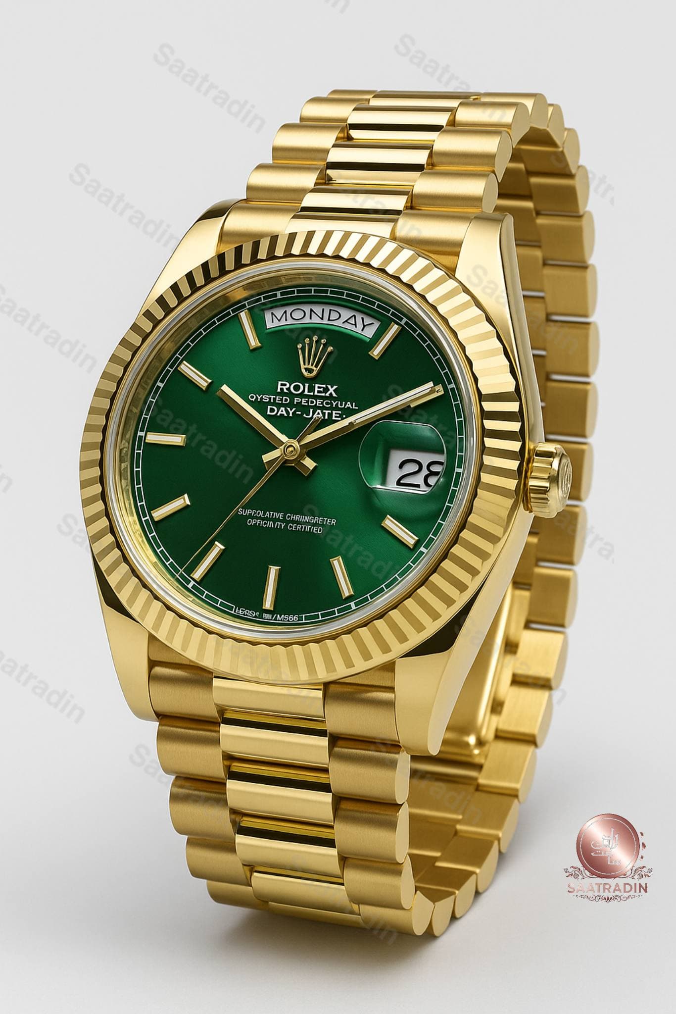 ساعت رولکس دی دیت مردانه سایز ۴۱ – طلایی با صفحه سبز – هایکپی درجهیک (Rolex Day-Date Gold Green Dial 41mm Men’s Watch) — تصویر ۴