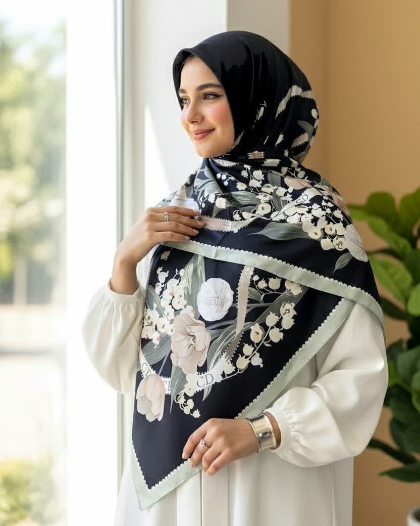 روسری ابریشم قواره 140 کد Tak050 — تصویر ۴