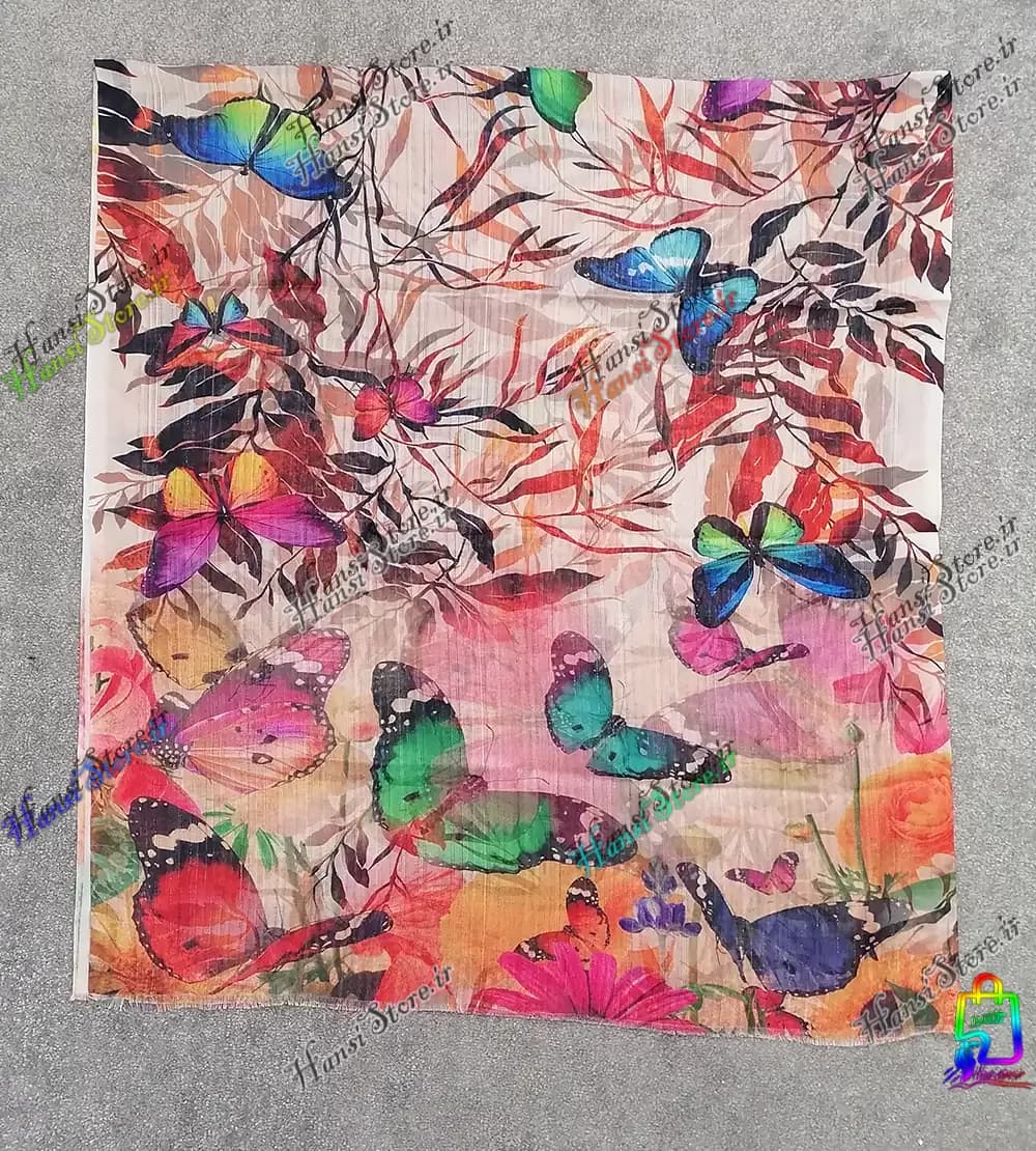 شال نخی لمه دار طرح پروانه بزرگ — تصویر ۶