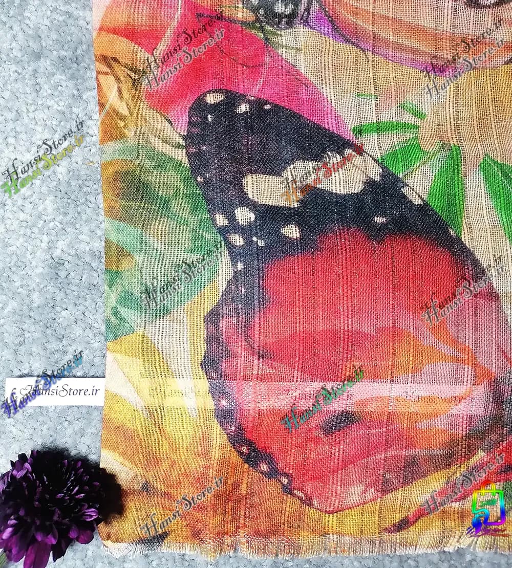 شال نخی لمه دار طرح پروانه بزرگ — تصویر ۵