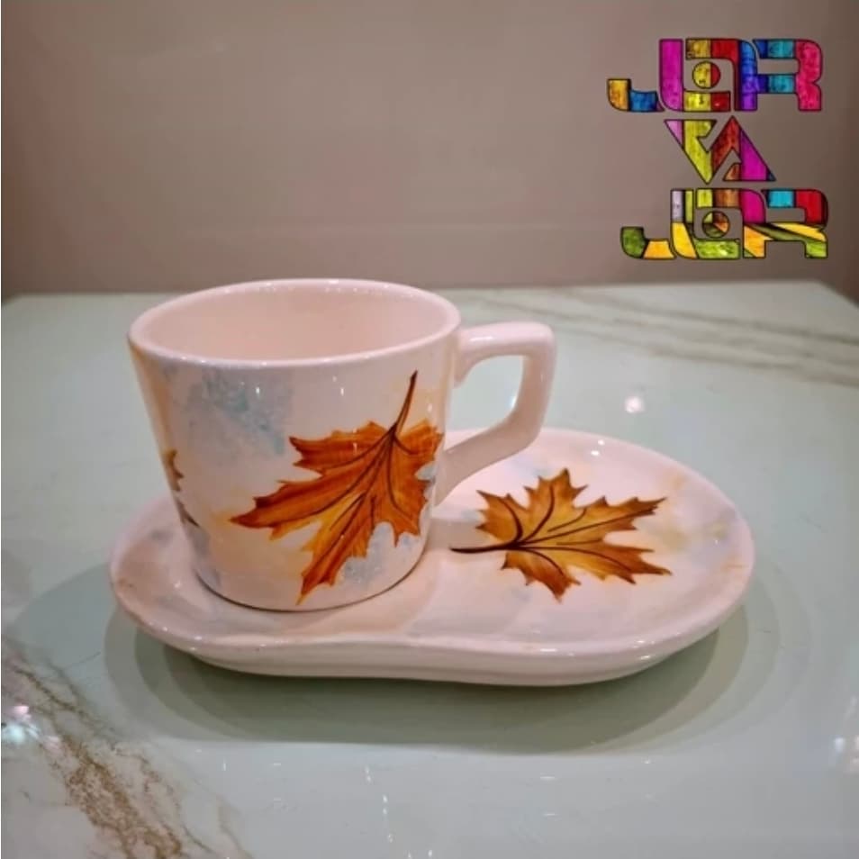 فنجان با زیره ماگ و کیک خوری قهوه خوری گلدار و پاییزی — تصویر ۶
