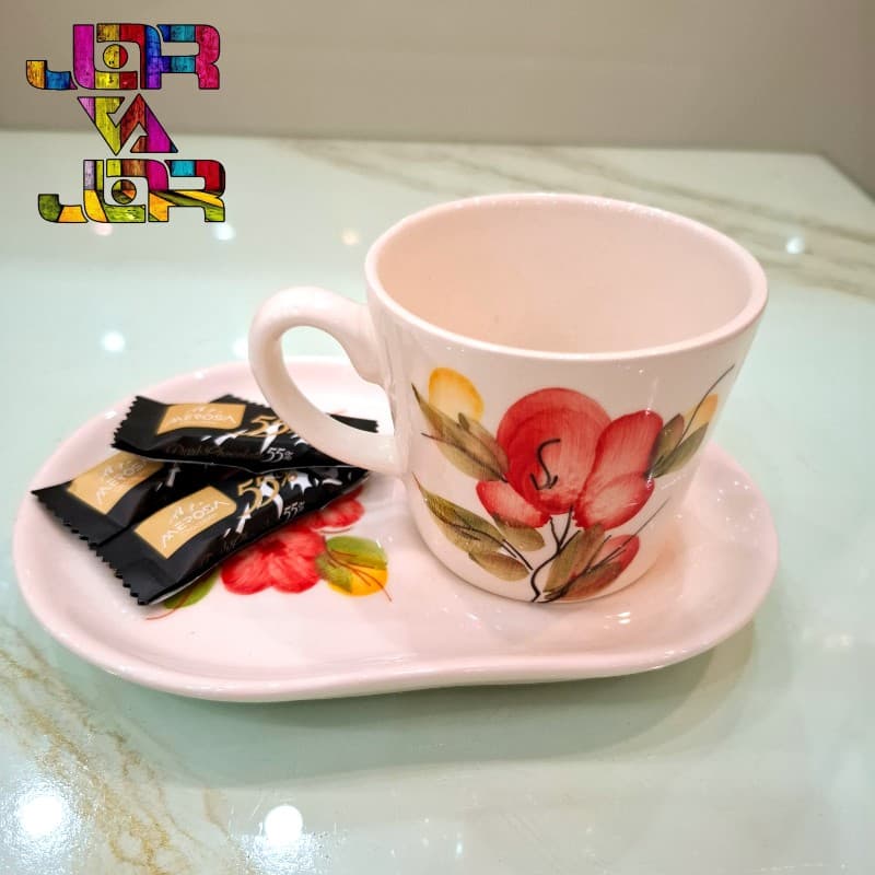 فنجان با زیره ماگ و کیک خوری قهوه خوری گلدار و پاییزی — تصویر ۵