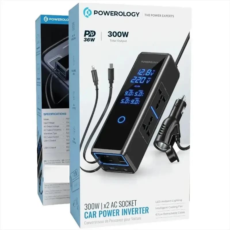 اینورتر 300 وات با کابل جمع‌شونده پاورولوژی Powerology Car Power Inverter PWCPI300WBK (ارسال فوری تهران) — تصویر ۸