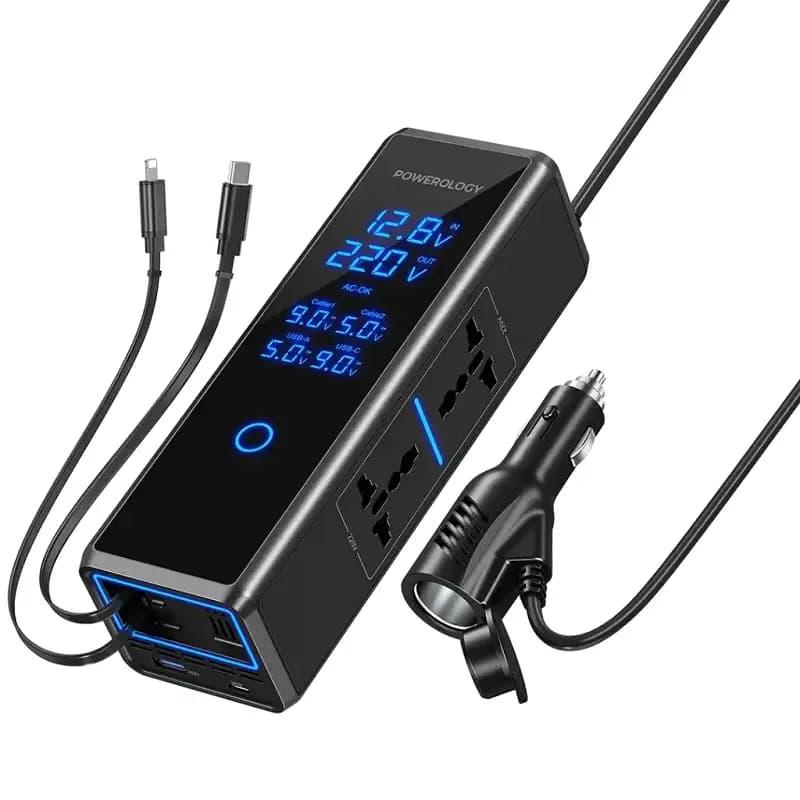 اینورتر 300 وات با کابل جمع‌شونده پاورولوژی Powerology Car Power Inverter PWCPI300WBK (ارسال فوری تهران)