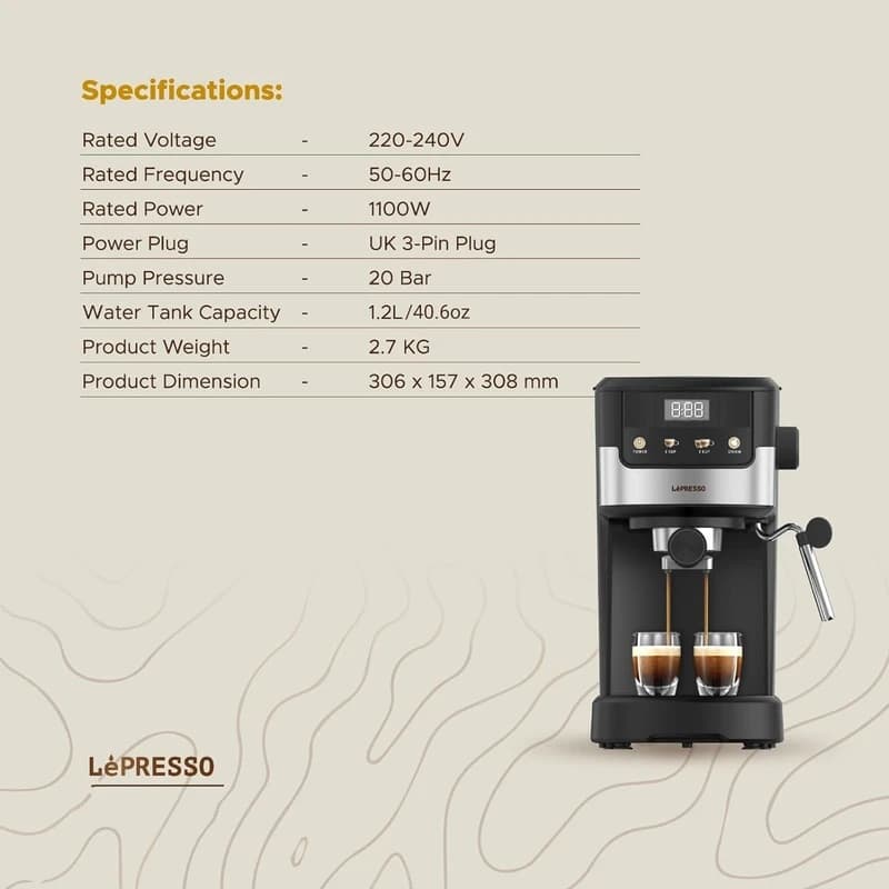قهوه ساز لپرسو LePresso Suprema Espresso Machine LPCFFM0004 (ارسال فوری تهران) — تصویر ۵