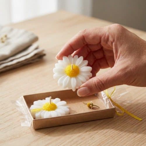 شمع طرح گل بابونه فانتزی ست ۳ بسته‌ای (مجموعاً ۶ عدد) با بسته‌بندی کادویی کرافت — تصویر ۳
