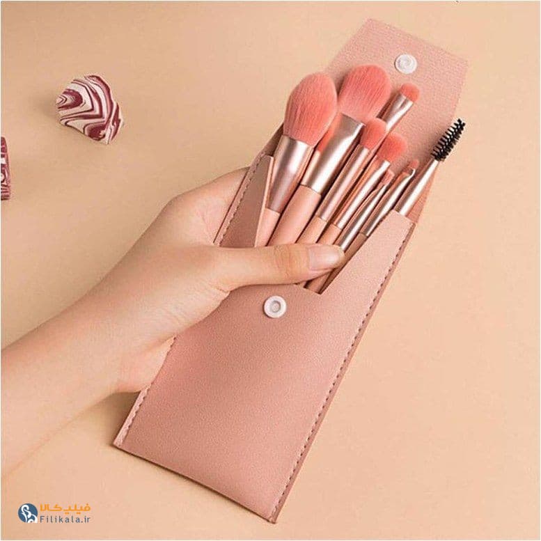 ست براش میکاپ کیف چرمی ۸ عددی — تصویر ۵