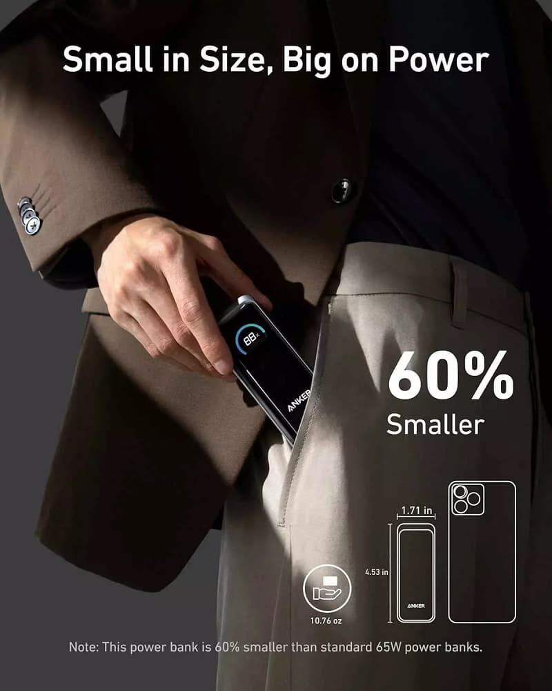 پاوربانک 9600 و شارژر دیواری انکر Anker A1339 Prime Power Bank توان 65 وات همراه با کابل متصل — تصویر ۱۲