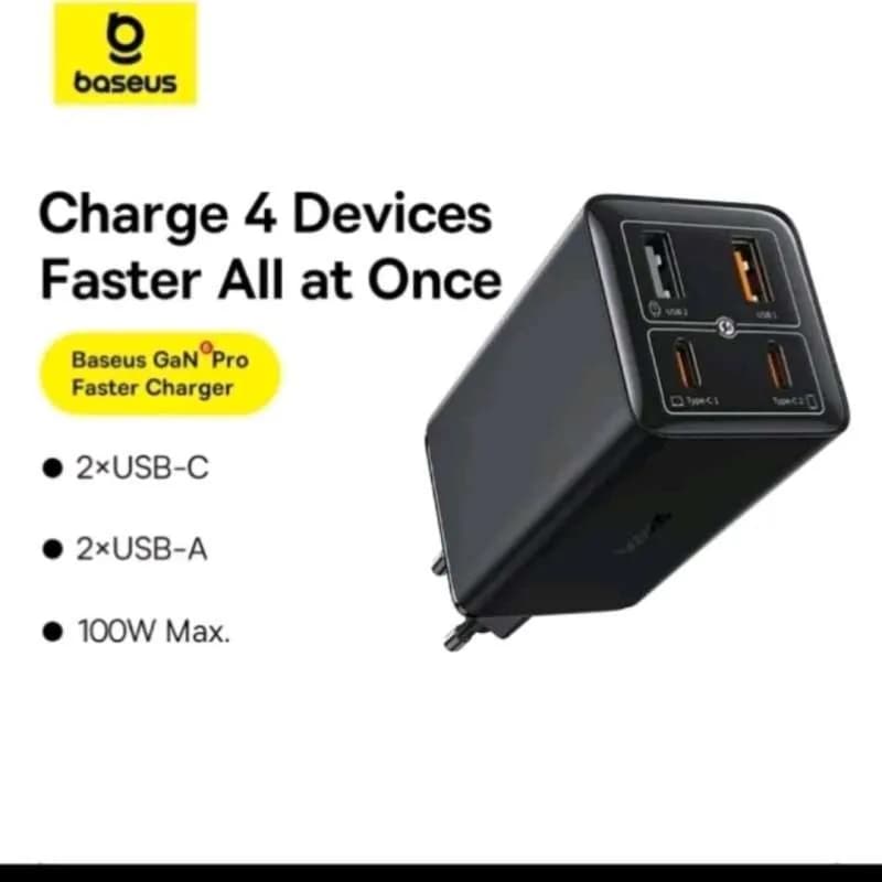 آداپتور دیواری فست شارژ بیسوس Baseus GaN6 Pro Fast Charger 2C+2U 100W EU P10162705112-00 توان 100 وات (ارسال فوری تهران) — تصویر ۱۱