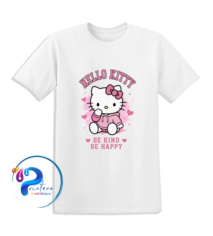تیشرت طرح هلو کیتی | Be Kind Be Happy | چاپ DTF تمام نخ | دو رنگ سفید و مشکی