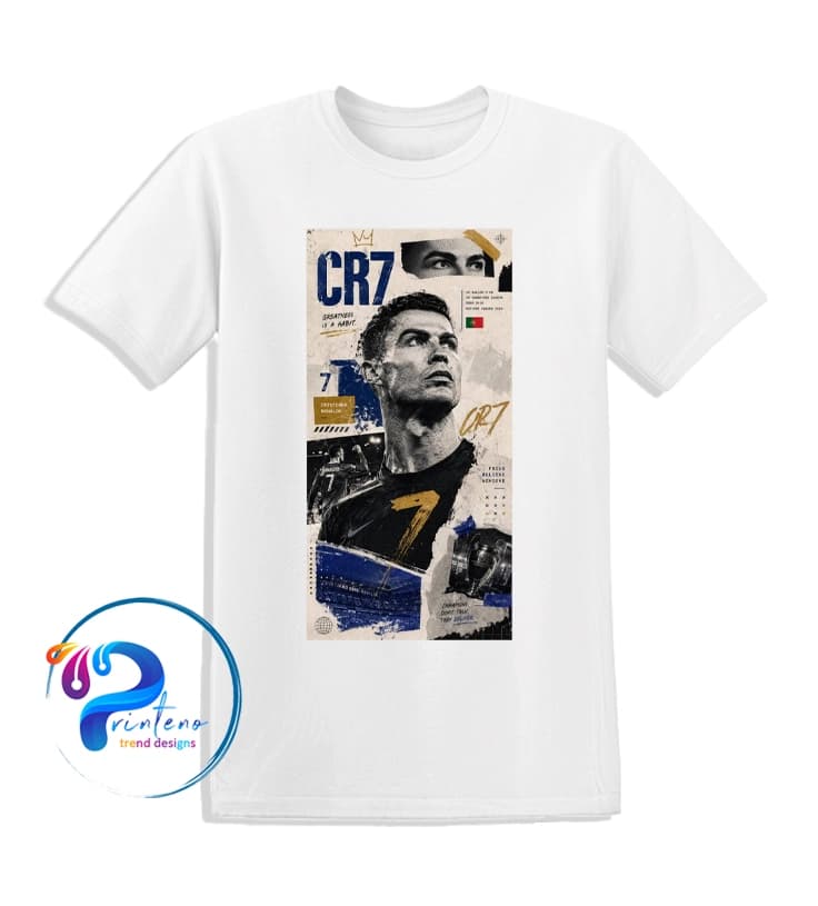 تیشرت طرح CR7 رونالدو | Greatness is a Habit | طرح مجله‌ای | چاپ DTF نخی