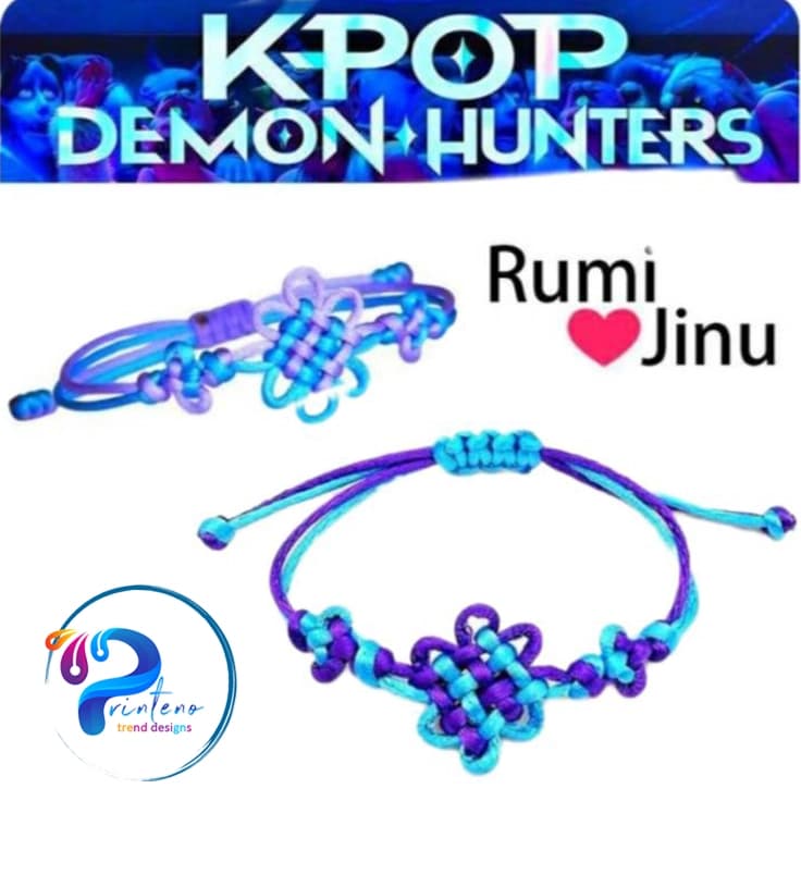 دستبند دست‌باف طرح K-Pop Demon Hunters | طرح Rumi & Jinu | گره کره‌ای — تصویر ۳