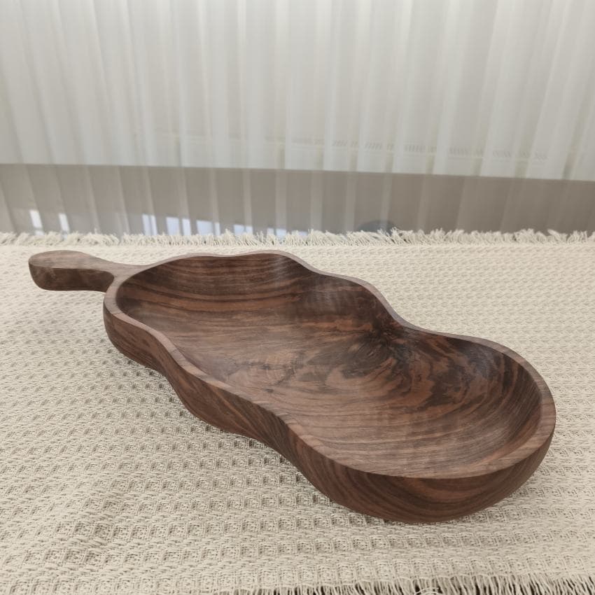 ظرف چوبی دفرمه، ظرف چوبی دفرمه دست ساز، ظرف چوبی دفرمه دسته دار چوب گردو، ظرف پذیرایی چوبی دست ساز، ظرف چوبی آجیل چوب گردو کد 196 — تصویر ۷
