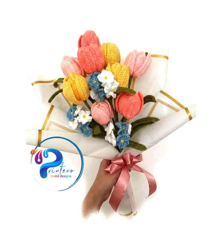 هدیه روز مادر | دسته گل بافتنی 12 شاخه | Bouquet of 12 Crochet Flowers – Perfect for Mom