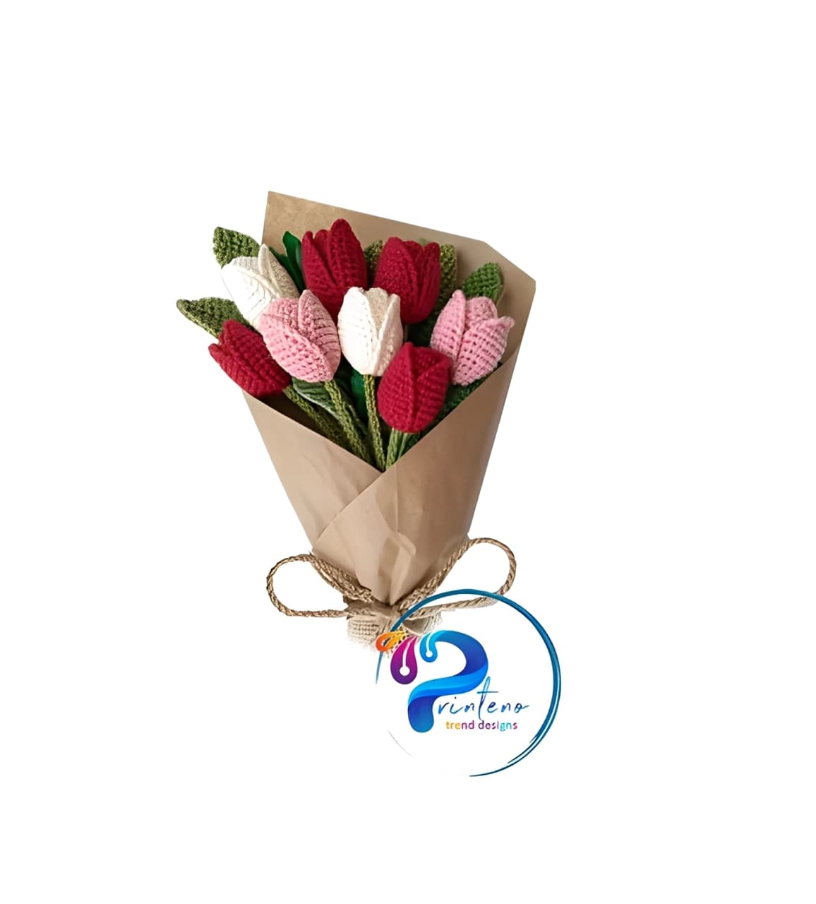 دسته گل بافتنی ۸ شاخه | “هدیه‌ای برای شب یلدا” | Bouquet of 8 Crochet Flowers | Printeno.ir — تصویر ۲