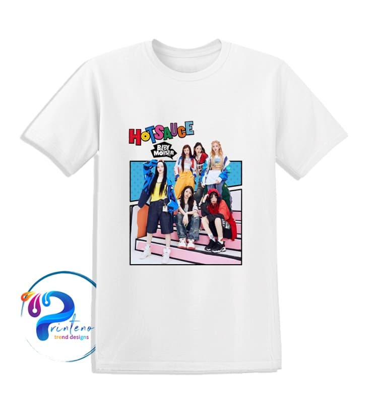 تیشرت بیبی مانستر | BABYMONSTER Hot Sauce T-Shirt | طرح آلبوم رسمی | سفید و مشکی | Printeno.ir