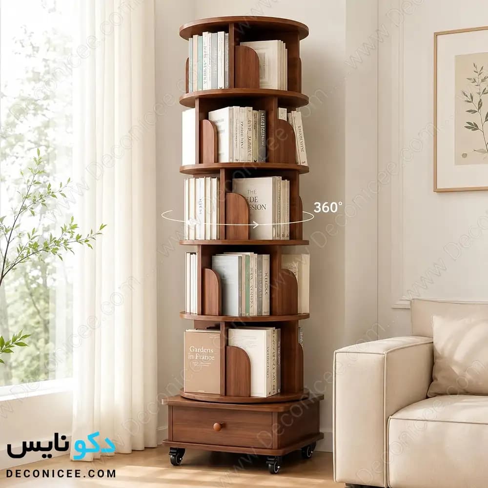 کتابخانه گردان مدل KG106 دکونایس با کشو و چرخ — تصویر ۳