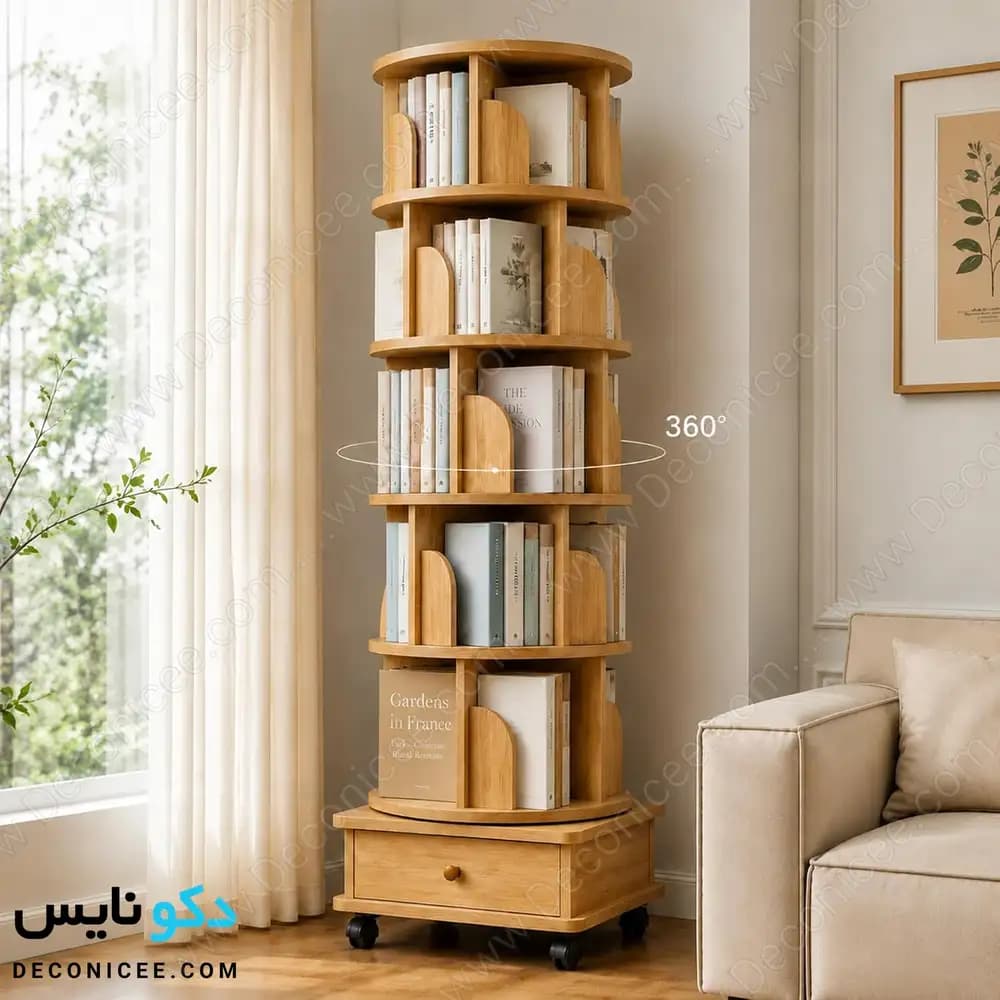 کتابخانه گردان مدل KG106 دکونایس با کشو و چرخ — تصویر ۶