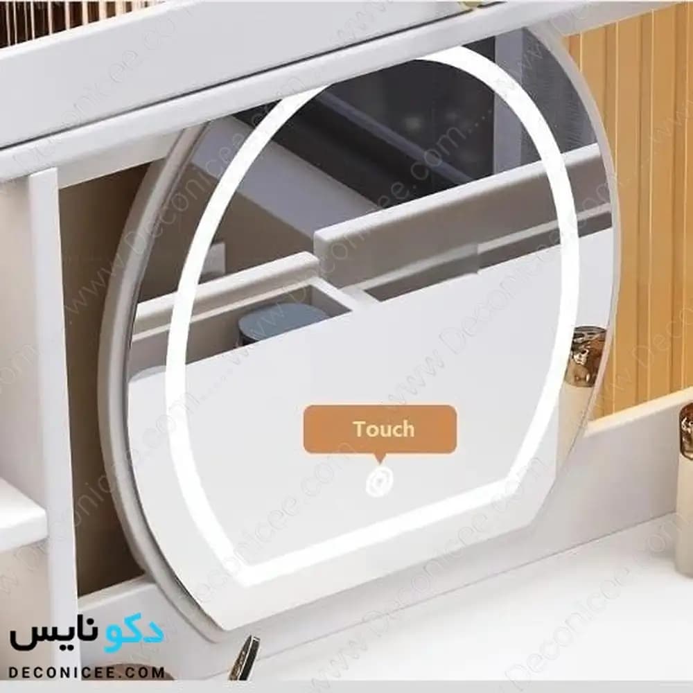 میز آرایش مدل ma142 دکونایس؛ میز گریم آینهدار با کشو و کمد — تصویر ۱۱